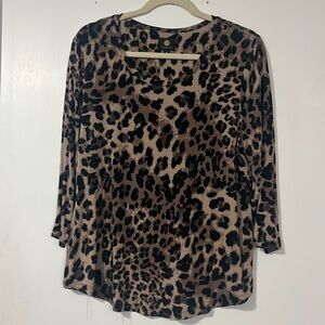 JM Collection 3/4 sleeve tunic leopard print top PL
